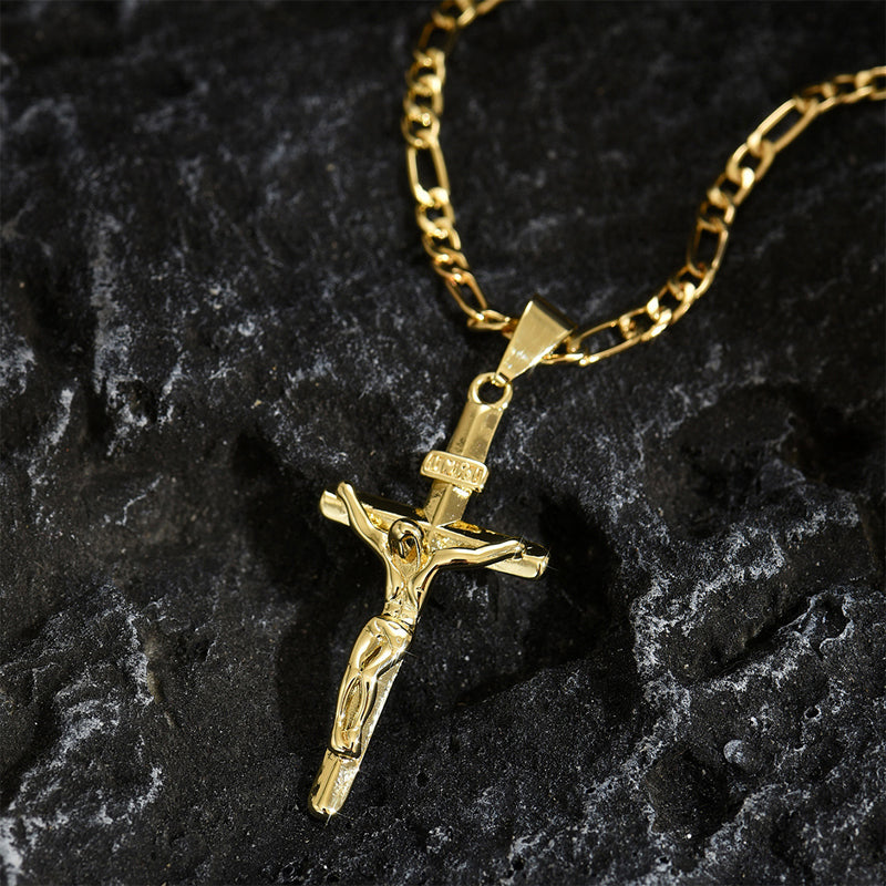 ✝️ Gold Crucifix Necklace | Adjustable Figaro Chain & Timeless Faith Design