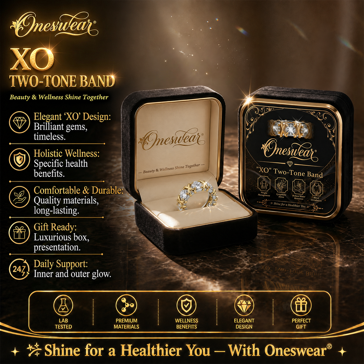 🔥 90% OFF TODAY: 💎Oneswear®"XO" TWO-TONE BAND – The Elegant Sparkle You Deserve ✨