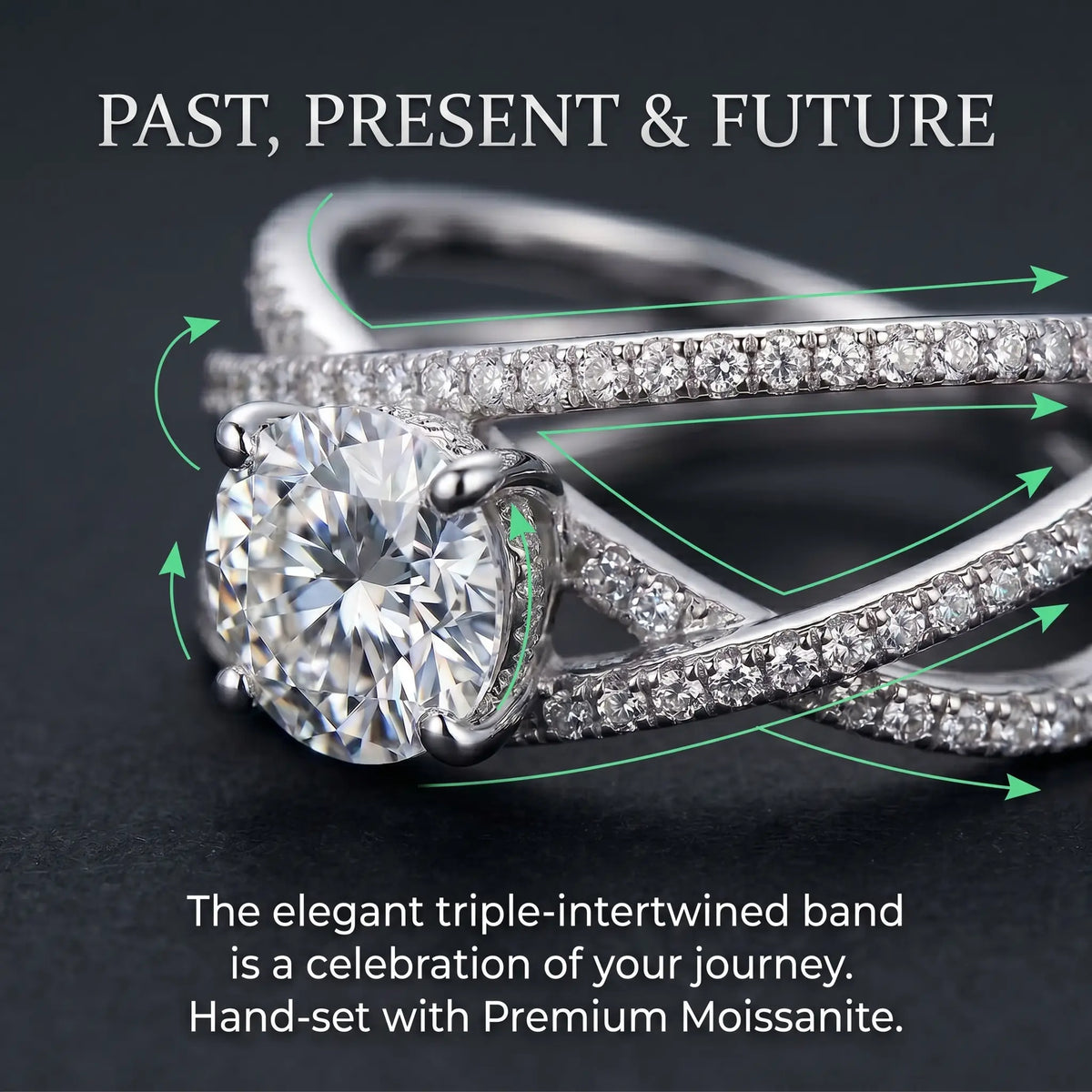 🔥Today Only: 90% OFF! Eternal "Past, Present & Future" 2-Carat Moissanite Ring (Adjustable Fit)