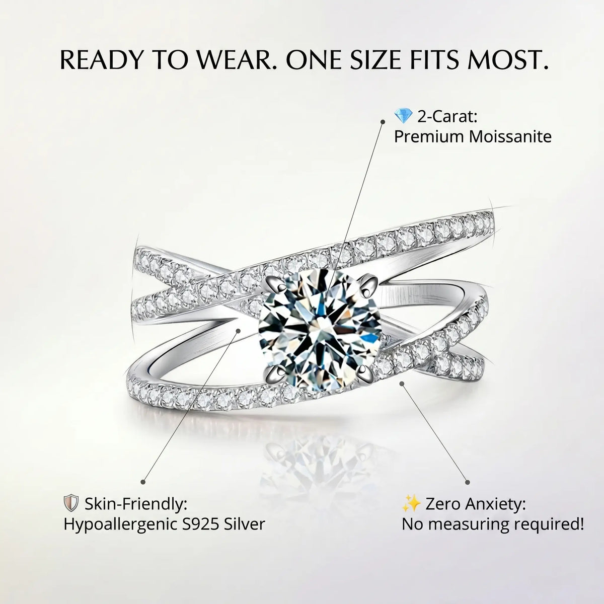 🔥Today Only: 90% OFF! Eternal "Past, Present & Future" 2-Carat Moissanite Ring (Adjustable Fit)