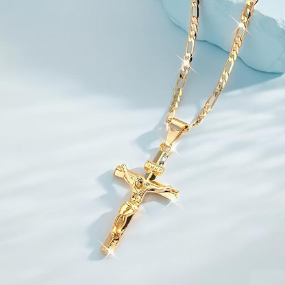 ✝️ Gold Crucifix Necklace | Adjustable Figaro Chain & Timeless Faith Design