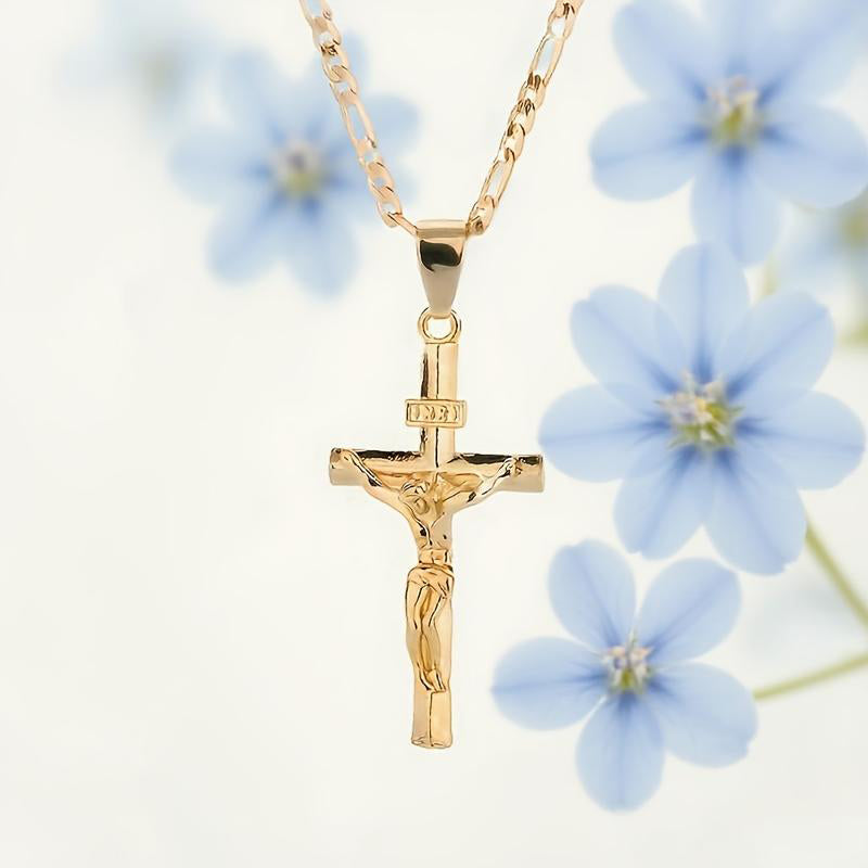 ✝️ Gold Crucifix Necklace | Adjustable Figaro Chain & Timeless Faith Design