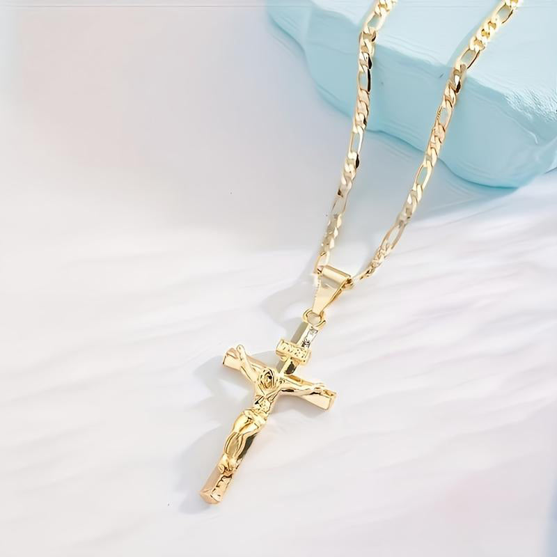 ✝️ Gold Crucifix Necklace | Adjustable Figaro Chain & Timeless Faith Design