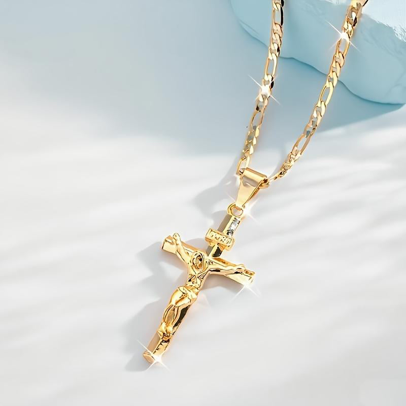 ✝️ Gold Crucifix Necklace | Adjustable Figaro Chain & Timeless Faith Design