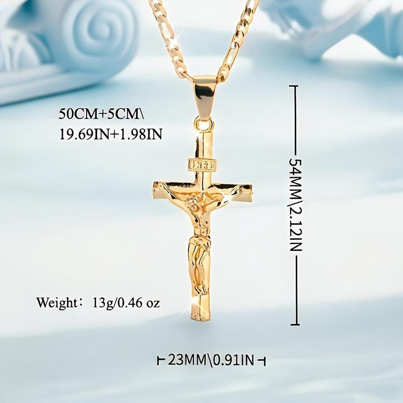 ✝️ Gold Crucifix Necklace | Adjustable Figaro Chain & Timeless Faith Design