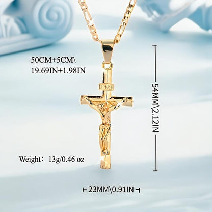 ✝️ Gold Crucifix Necklace | Adjustable Figaro Chain & Timeless Faith Design