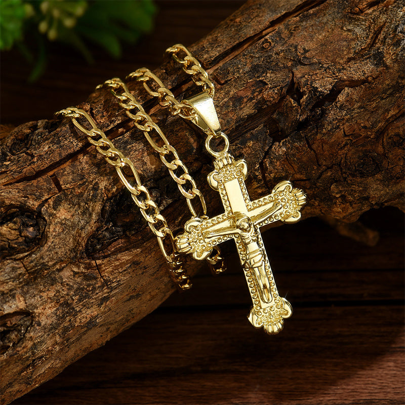 ✝️ Gold Crucifix Necklace | Adjustable Figaro Chain & Timeless Faith Design