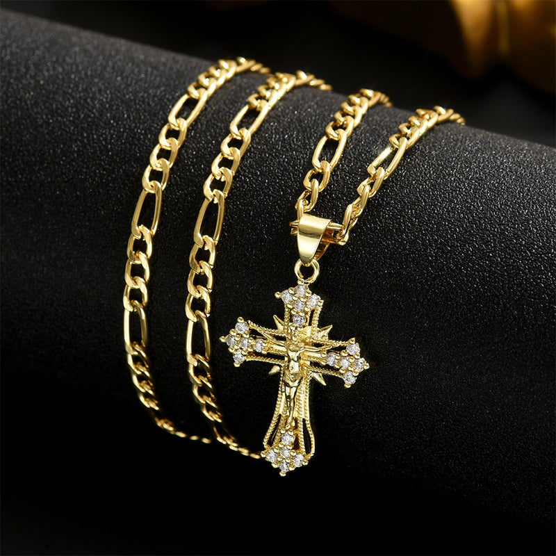 ✝️ Gold Crucifix Necklace | Adjustable Figaro Chain & Timeless Faith Design