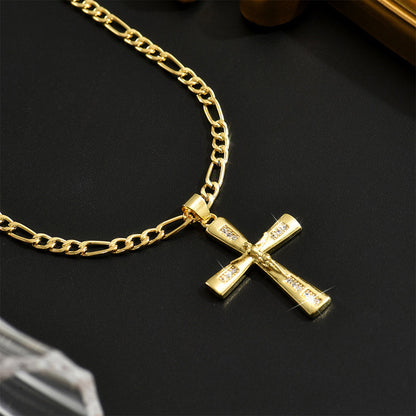 ✝️ Gold Crucifix Necklace | Adjustable Figaro Chain & Timeless Faith Design