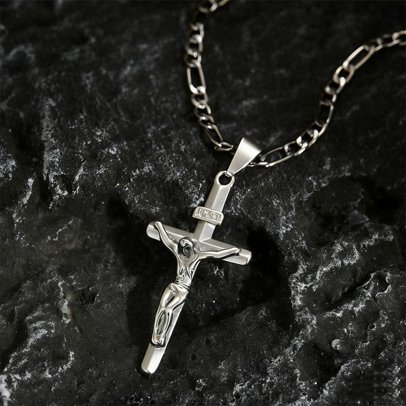 ✝️ Gold Crucifix Necklace | Adjustable Figaro Chain & Timeless Faith Design